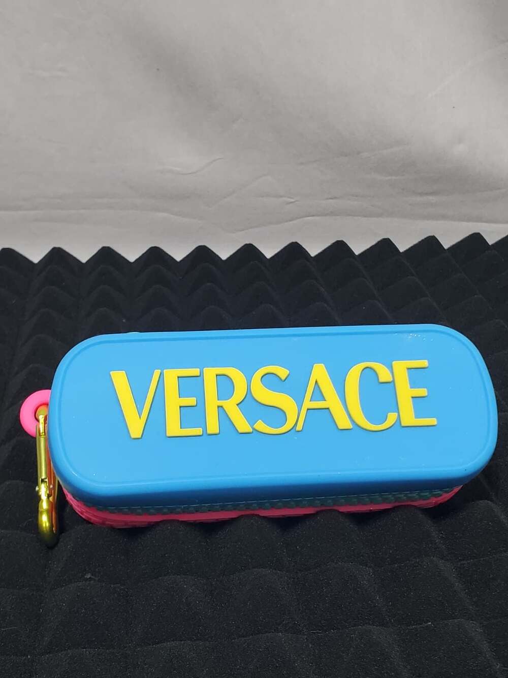 Versace Blue Pink Yellow Silicone Sunglasses Case with Carabiner
